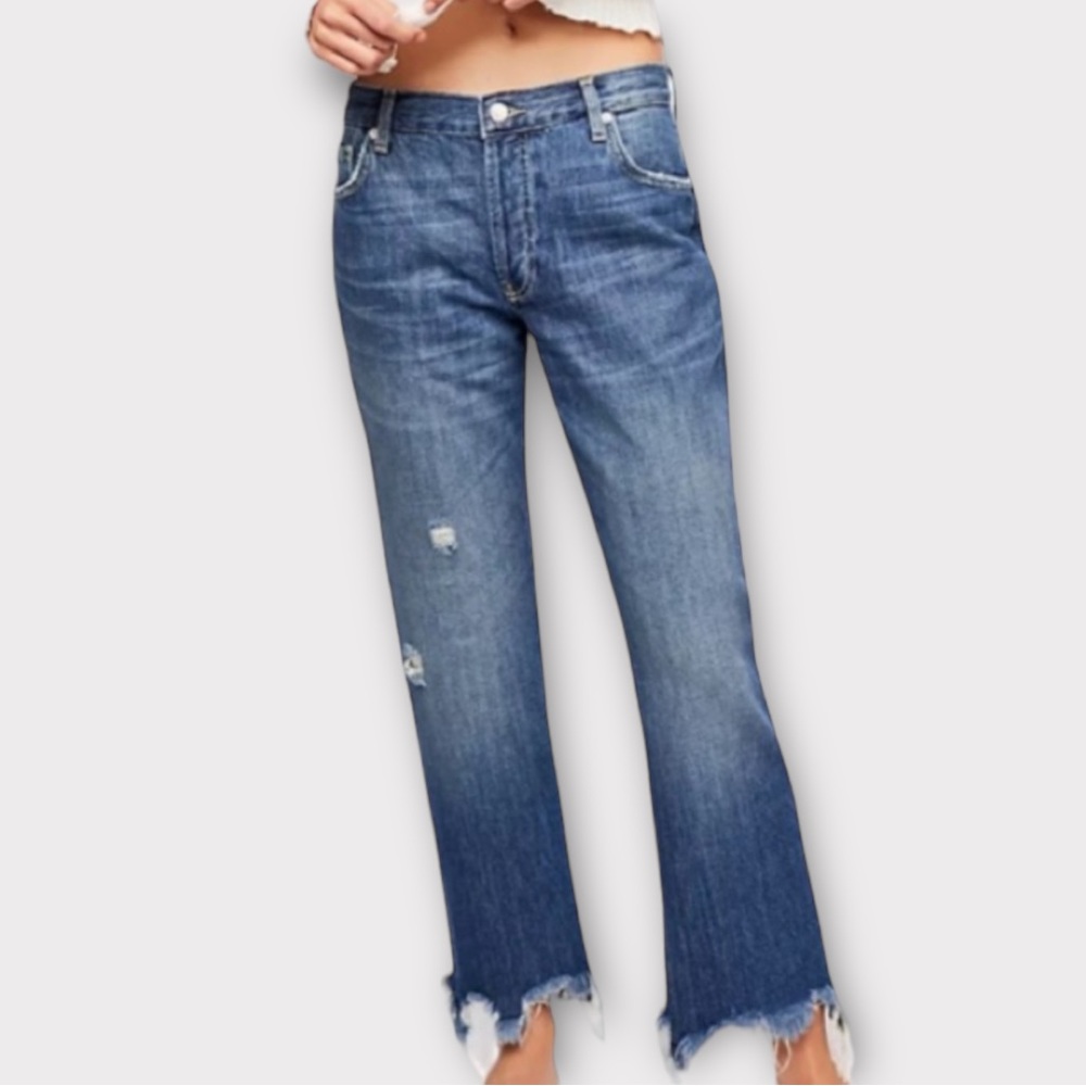 Free People Women’s Maggie Jeans Size 25 Distressed Mid Rise Straight Leg NWT